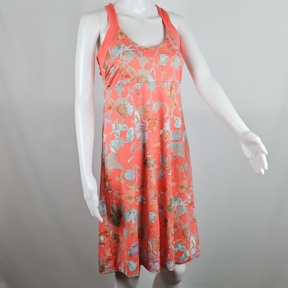 Patagonia Morning Glory Jersey Knit Coral Floral Print Crossback A Line Dress - Picture 5 of 16
